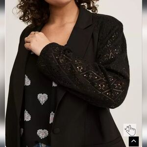 Torrid Black Blazer with Crocheted Sleeves